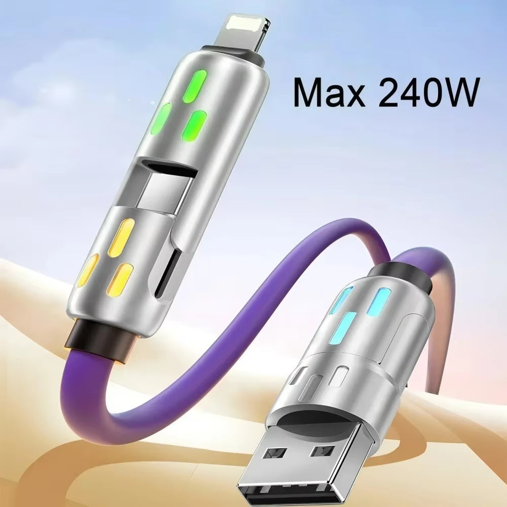 240W Type-C Fast Charging Cable - 4-in-1 USB PD Silicone Super Fast Charging Cord for iPhone, Samsung, and Xiaomi