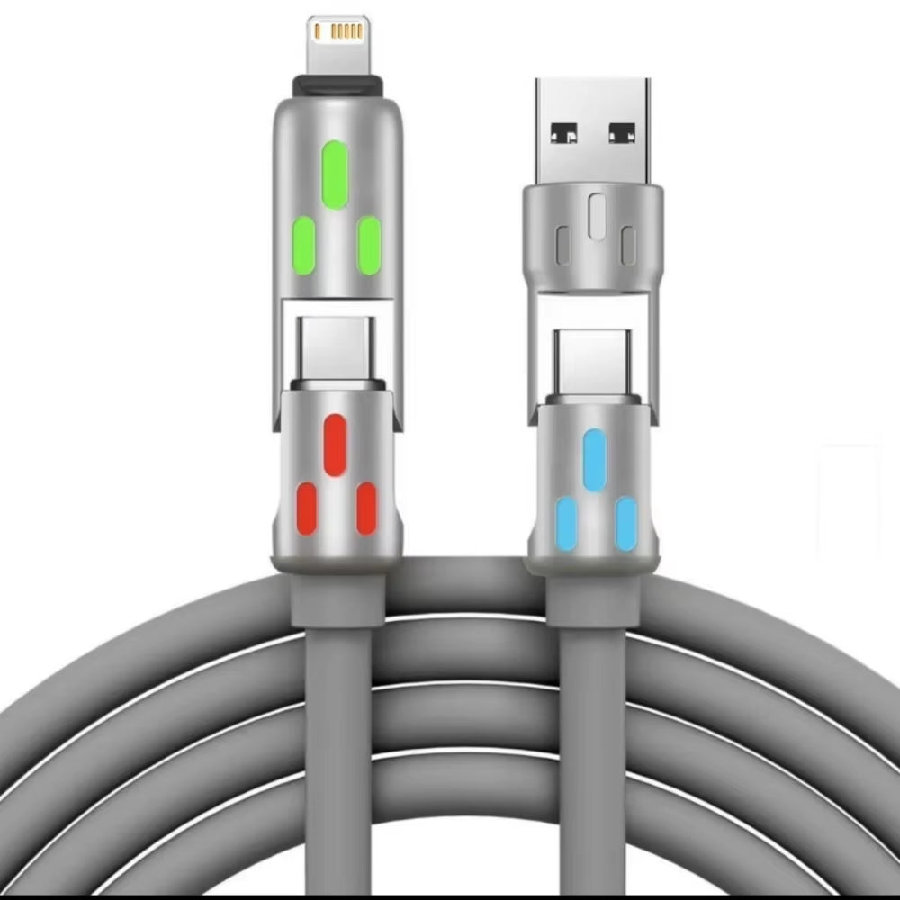 240W Type-C Fast Charging Cable - 4-in-1 USB PD Silicone Super Fast Charging Cord for iPhone, Samsung, and Xiaomi